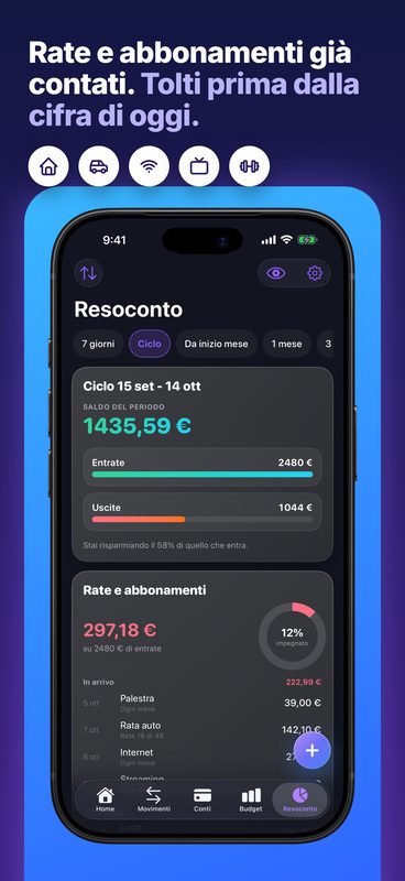 Rate e abbonamenti già contati. Tolti prima dalla cifra di oggi.