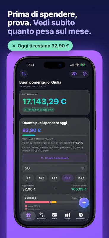 Prima di spendere, prova. Vedi subito quanto pesa sul mese.